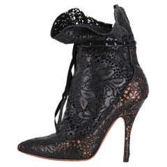 Alaia Laser-Cut & Lace Detail Leather Ankle Boots