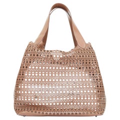 ALAIA Le Mina 32 Sable tan Vienne laser cut openwork calfskin leather tote bag