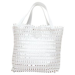 ALAIA Le Mina Vienne Wave laser cut white calfskin leather travel tote bag