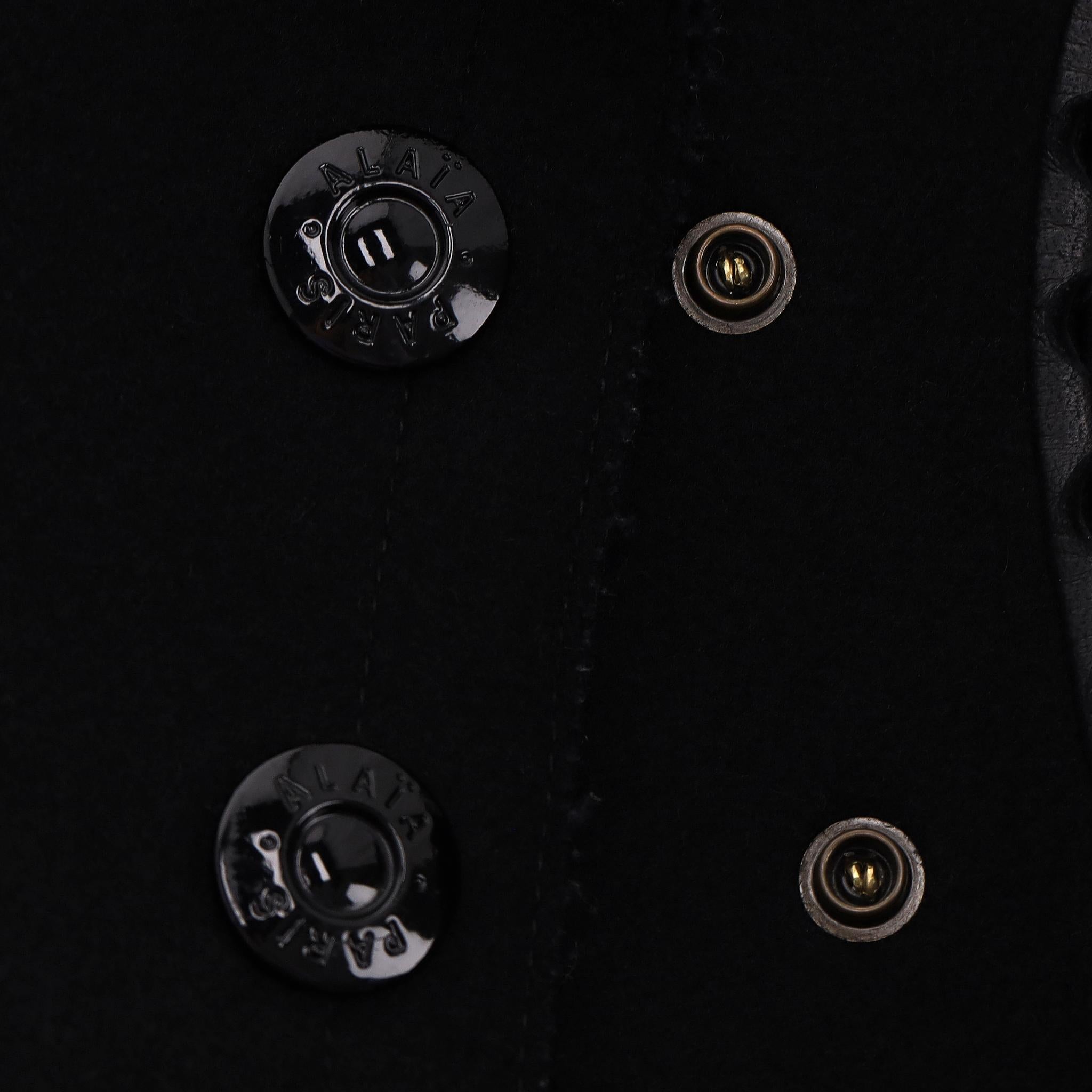 Donna Alaia Leather Trimmed Tailored Wool Coat in vendita