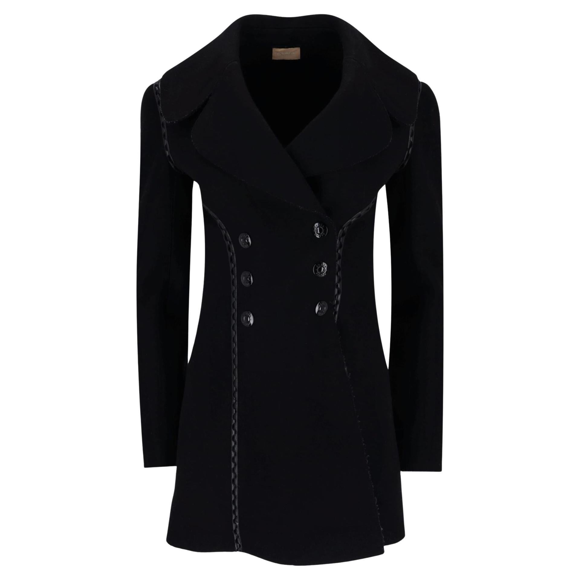 Alaia Leather Trimmed Tailored Wool Coat in vendita