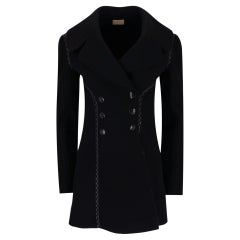 Alaia Leather Trimmed Tailored Wool Coat