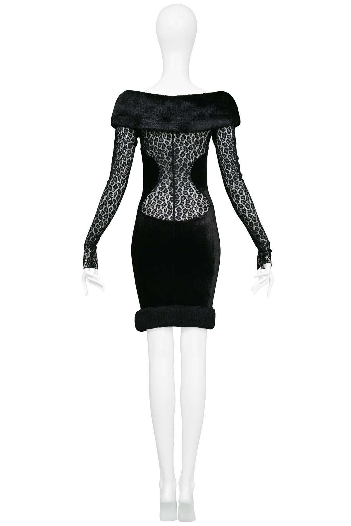Black Alaia Leopard & Lace Cold Shoulder Dress 1991