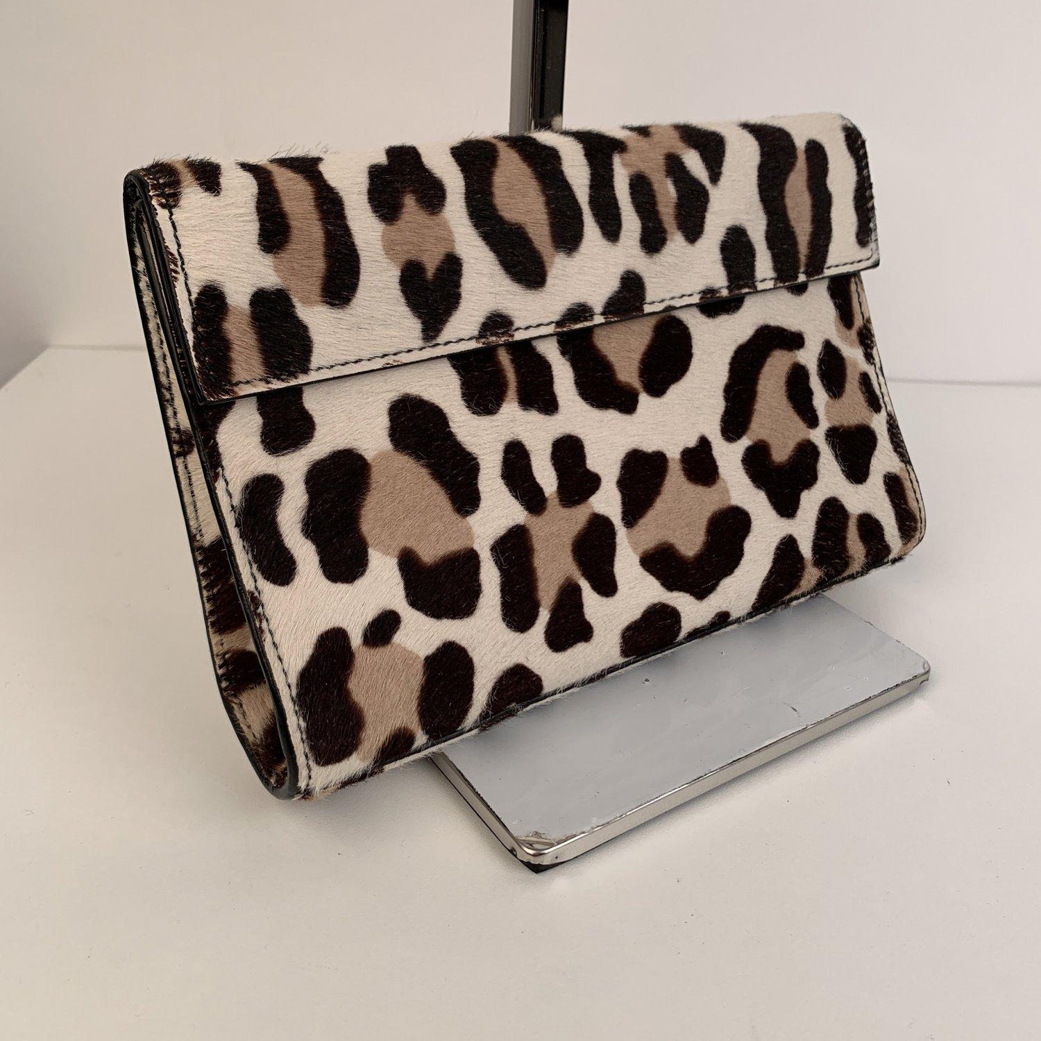 Brown Alaia Leopard Animalier Pony Hair Clutch Bag Handbag