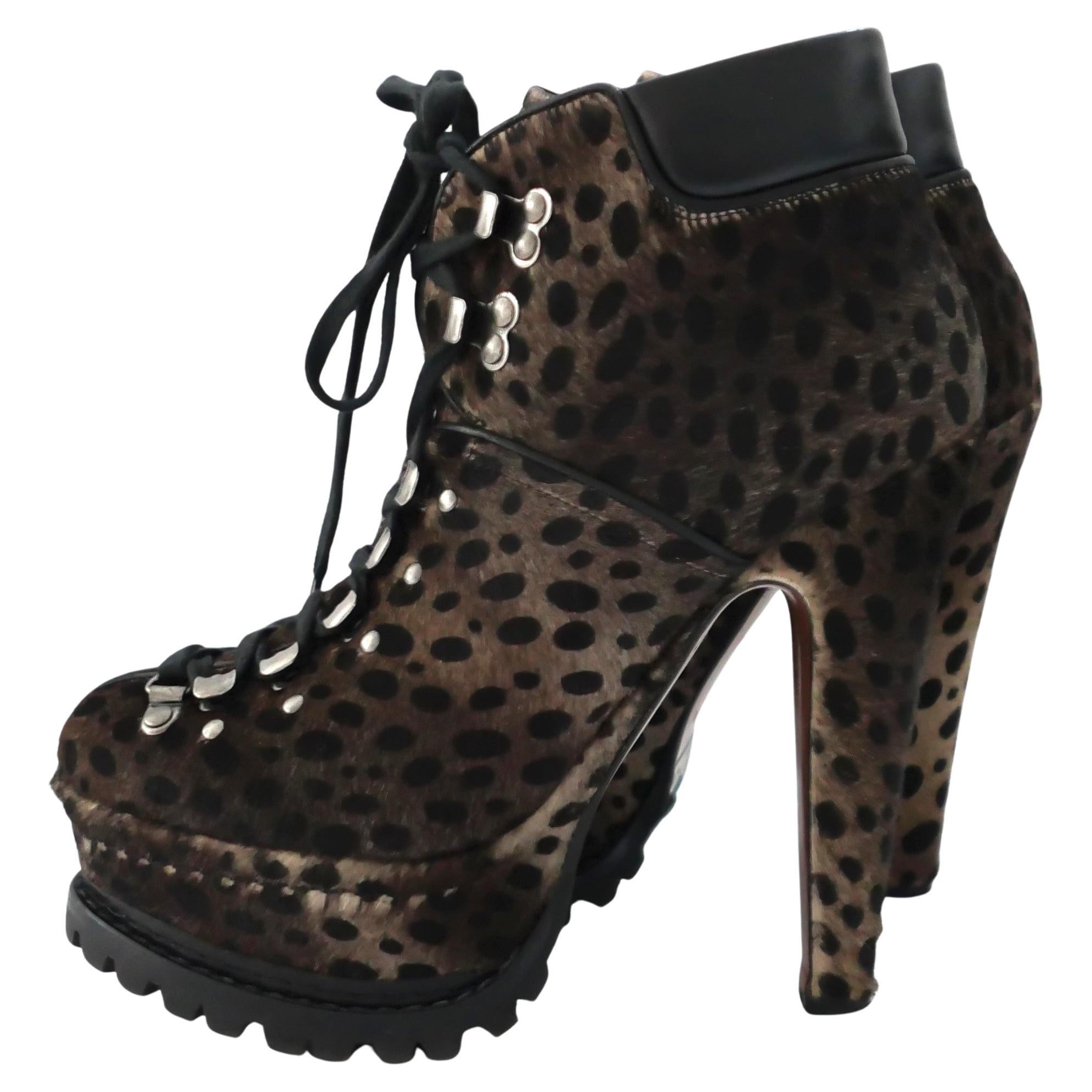 Alaia Leopard Calf Skin Platform Ankle Boots