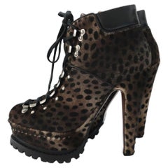 Alaia Leopard Calf Skin Platform Ankle Boots