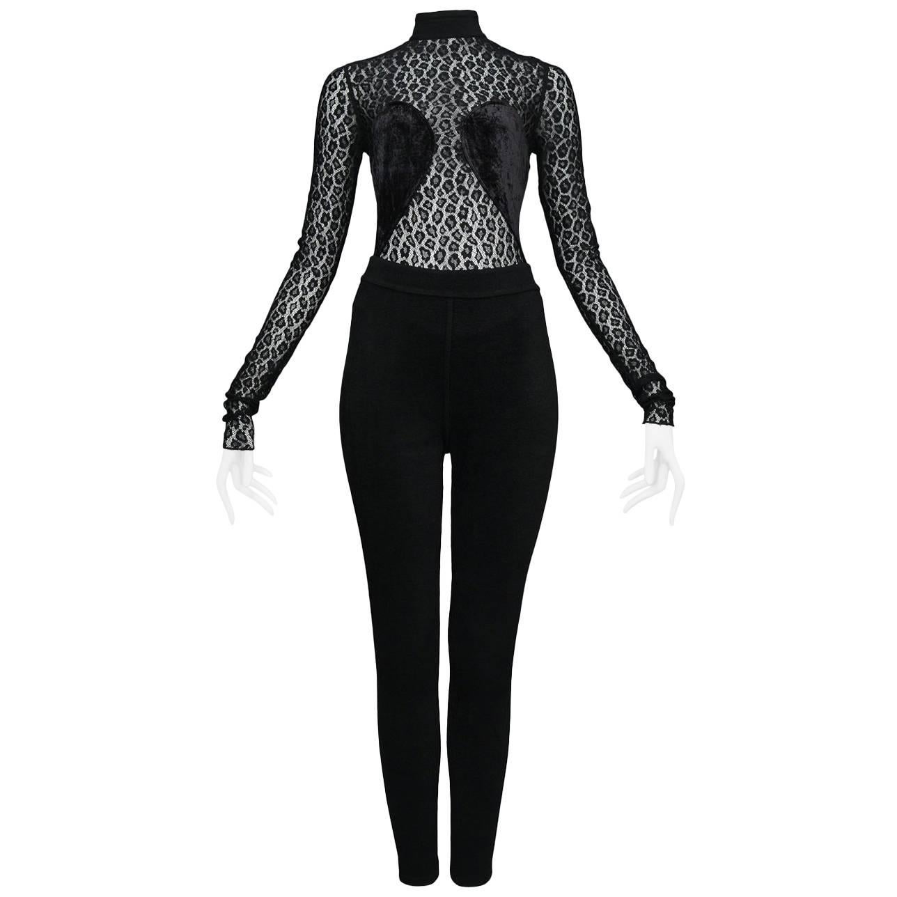 Alaia Leopard Lace & Velvet Bodysuit Ensemble 1991