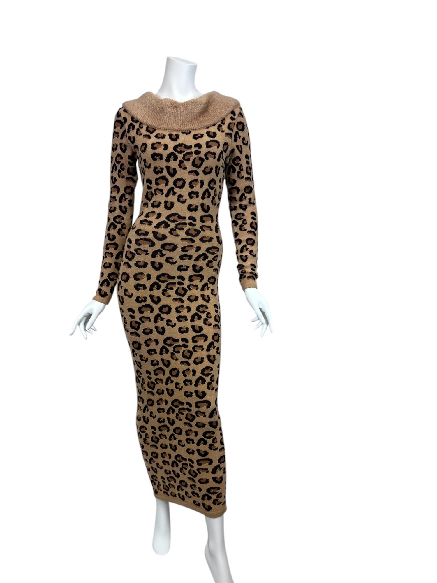Alaïa Leopard Long Dress In Good Condition For Sale In West Hartford, CT