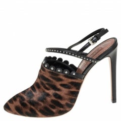 Alaia Leopard Print Calf Hair & Black Studded Leather Slingback Sandals Size 37