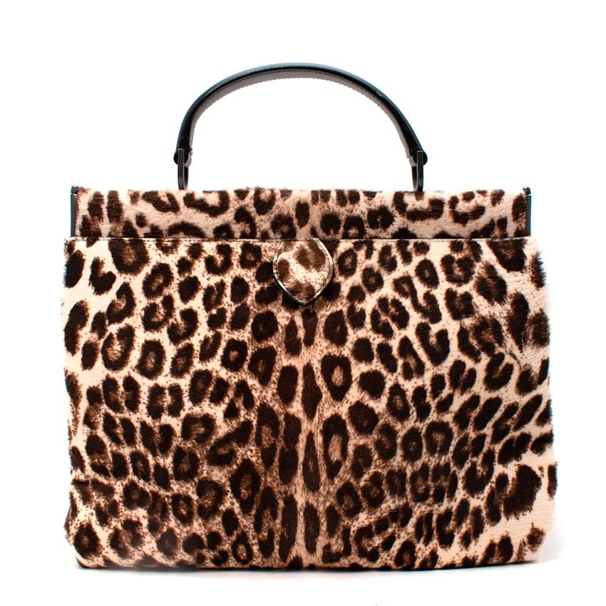 Marrone Alaia Borsa a manico superiore in cavallino con stampa leopardo in vendita