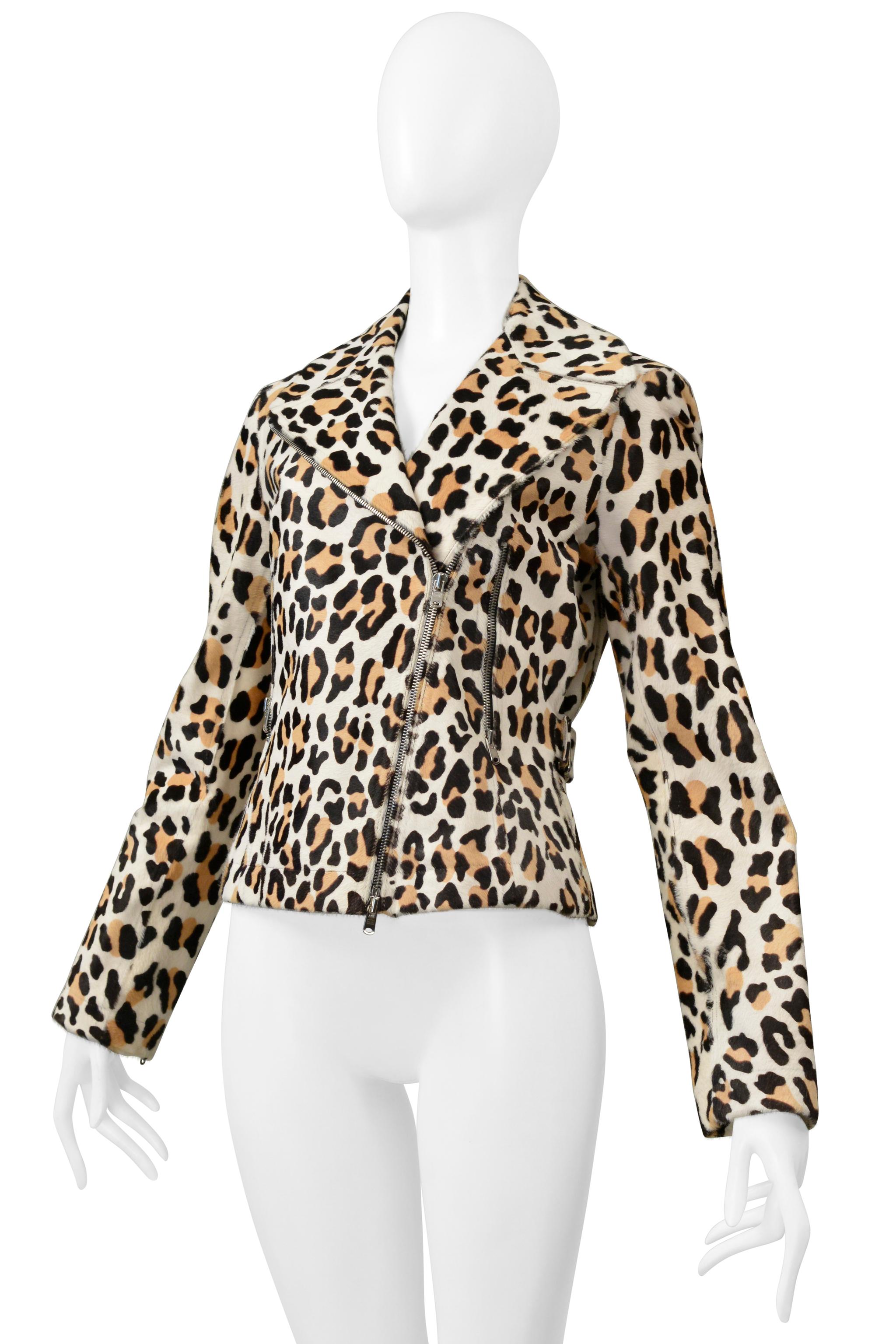 Beige Alaia Leopard Print Ponyskin Motorcycle Jacket For Sale
