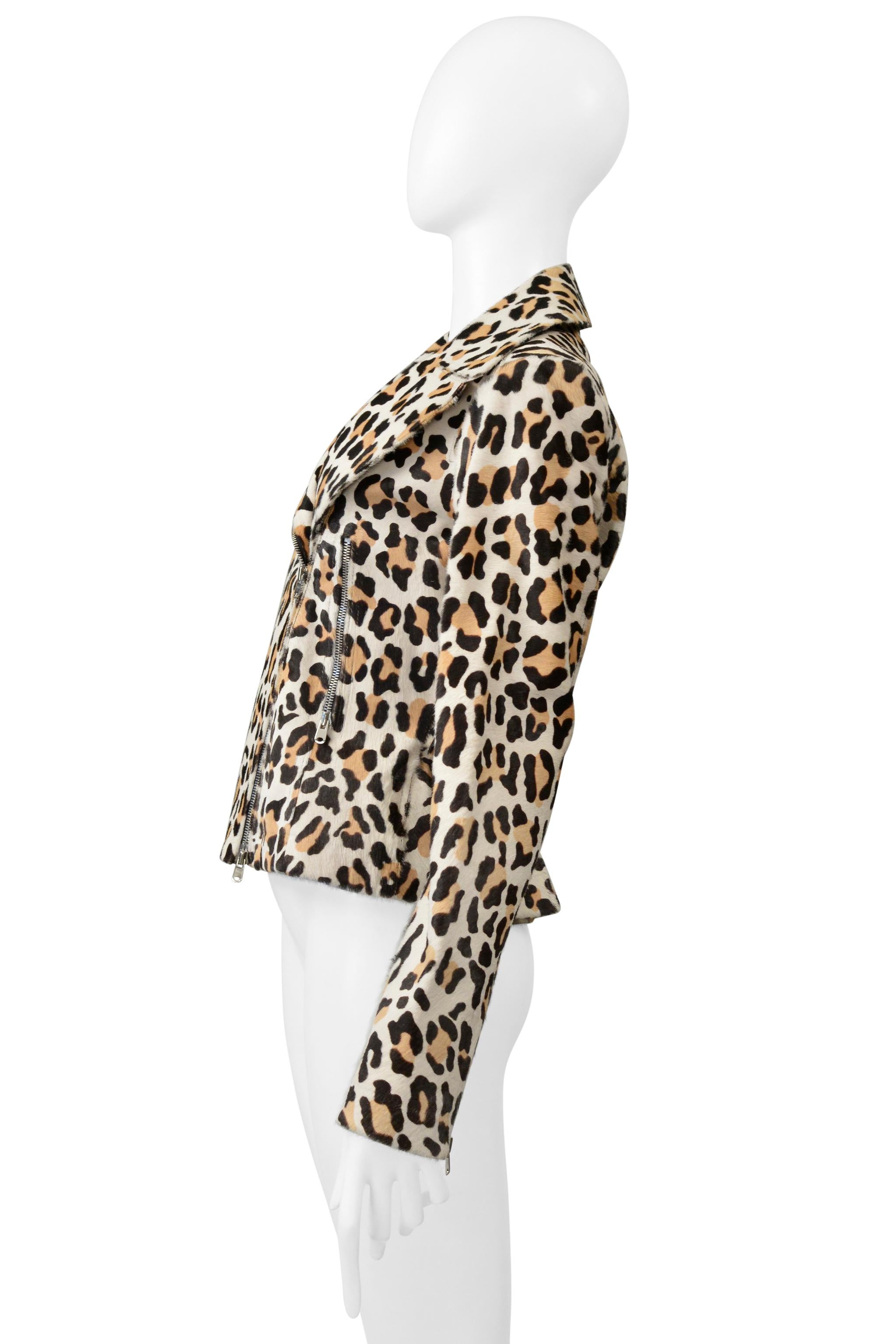 Alaia Leopard Print Ponyskin Motorcycle Jacket In Good Condition For Sale In Los Angeles, CA
