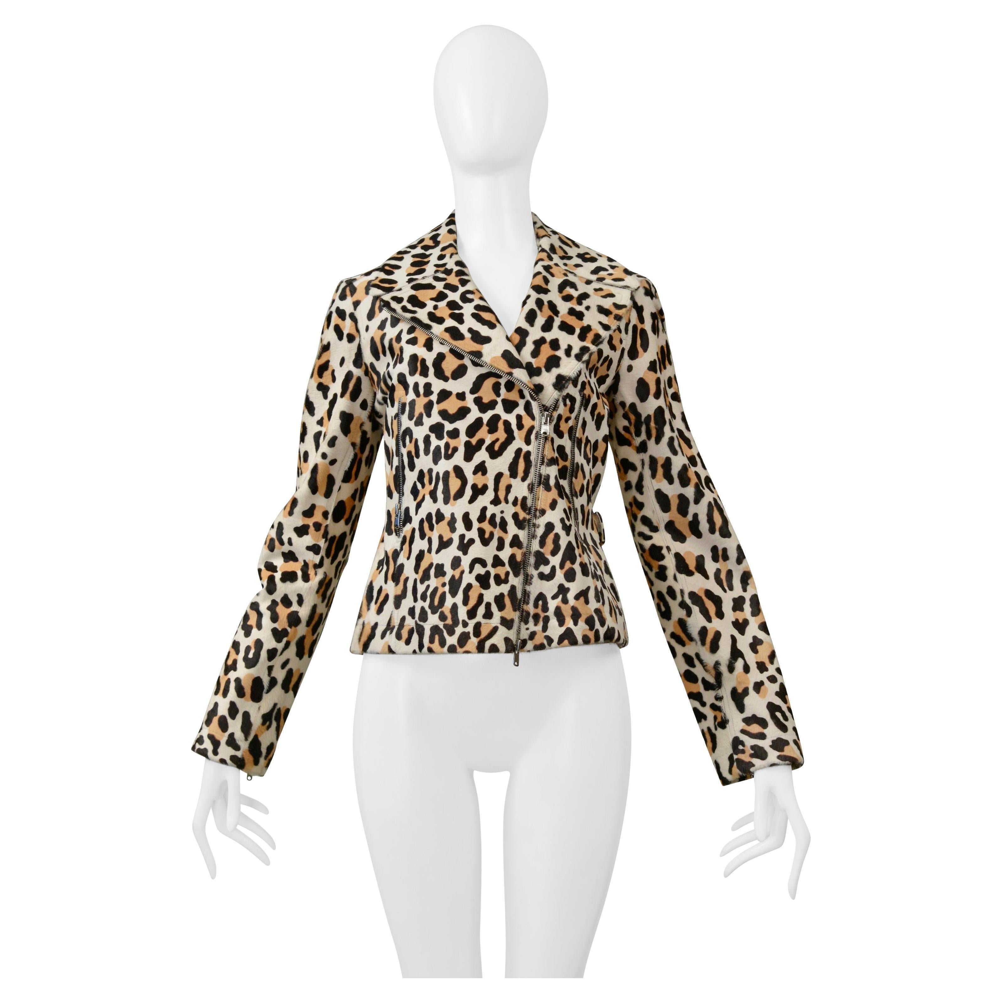 Alaia Leopard Print Ponyskin Motorcycle Jacket For Sale
