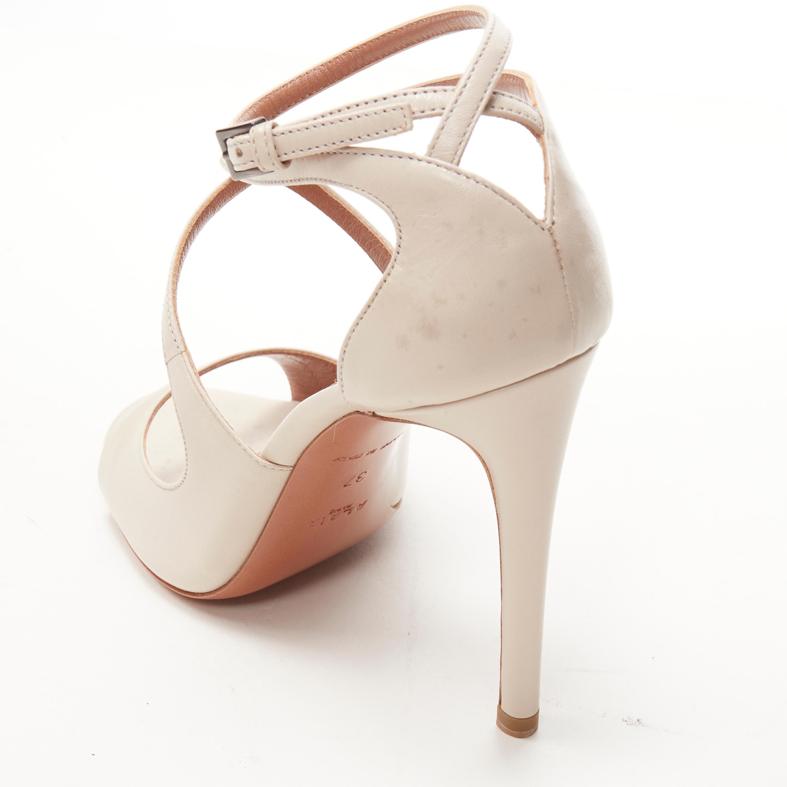 ALAIA light grey leather open toe cross strap high heel sandals EU37 For Sale 1