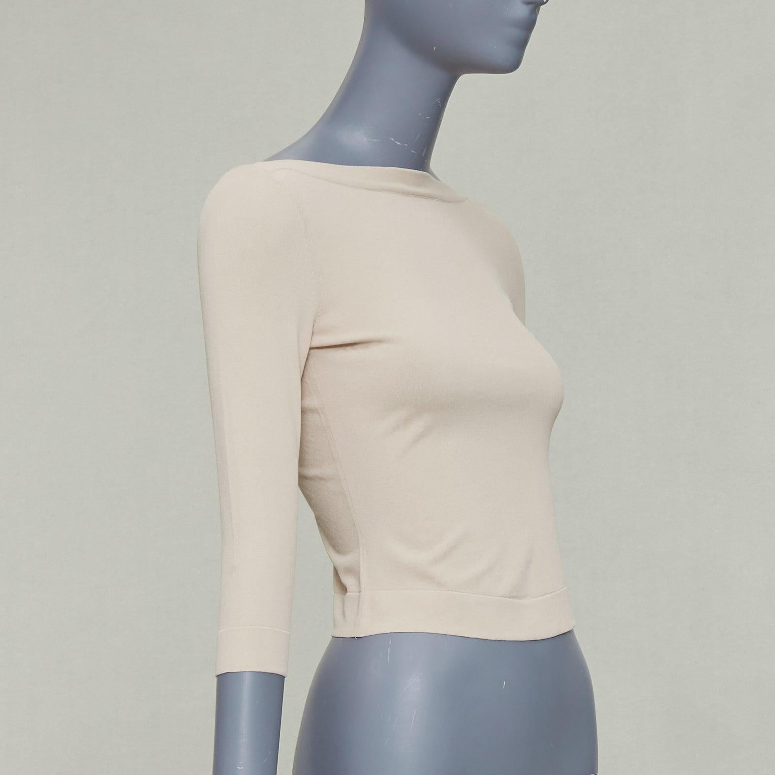 Gris AND Light Light nude viscose blend cropped sleed bateau neck sweater FR36 S en vente