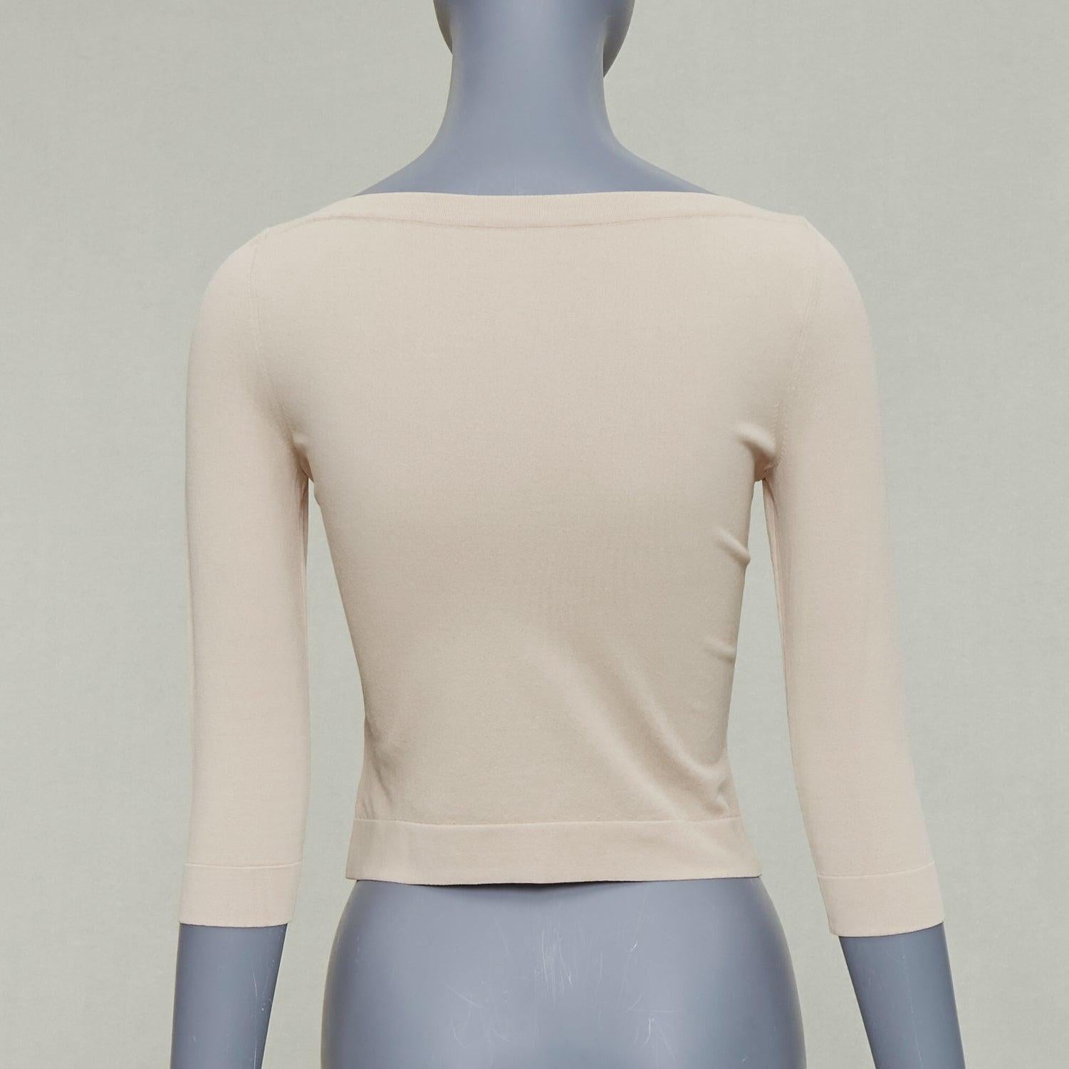 AND Light Light nude viscose blend cropped sleed bateau neck sweater FR36 S Pour femmes en vente