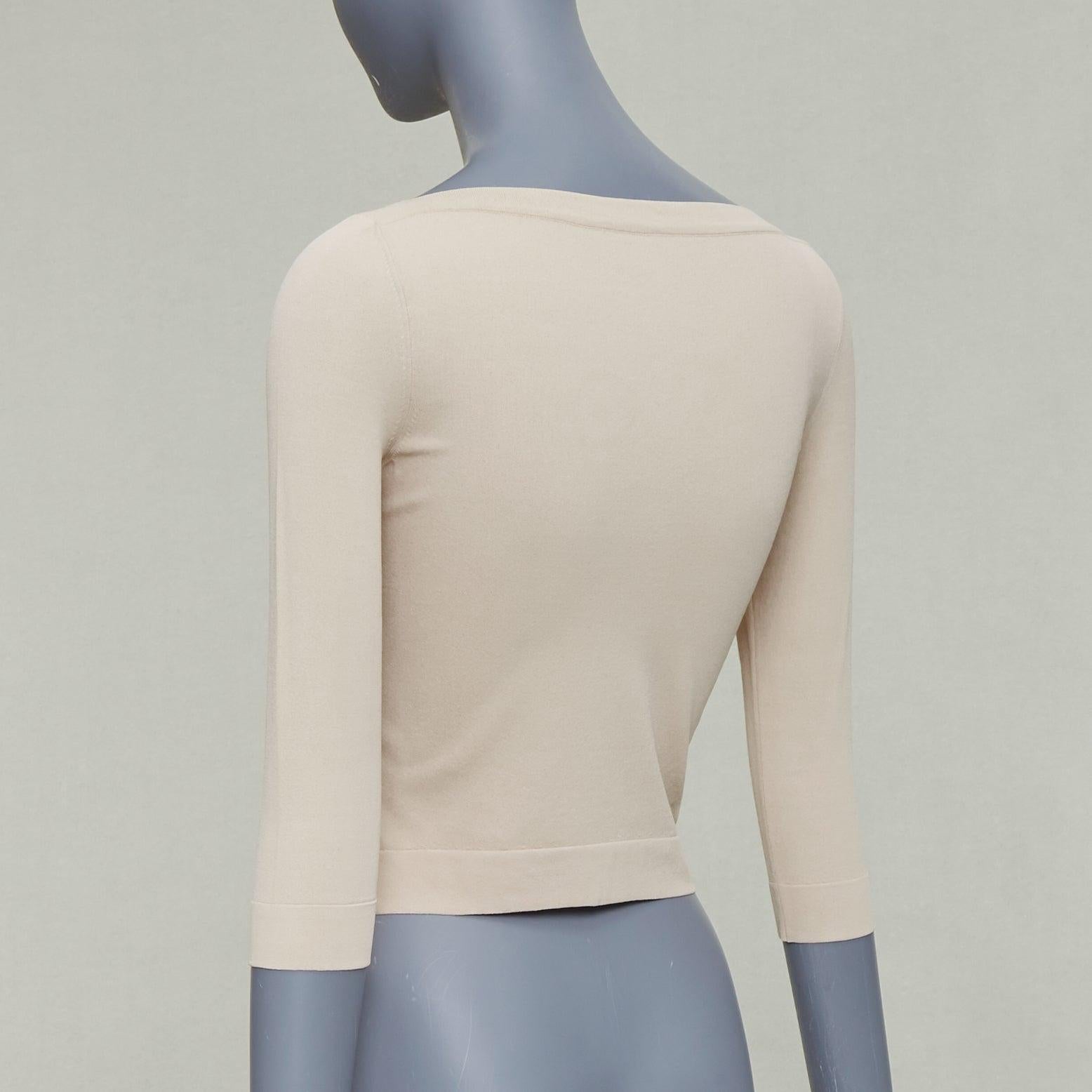 AND Light Light nude viscose blend cropped sleed bateau neck sweater FR36 S en vente 1