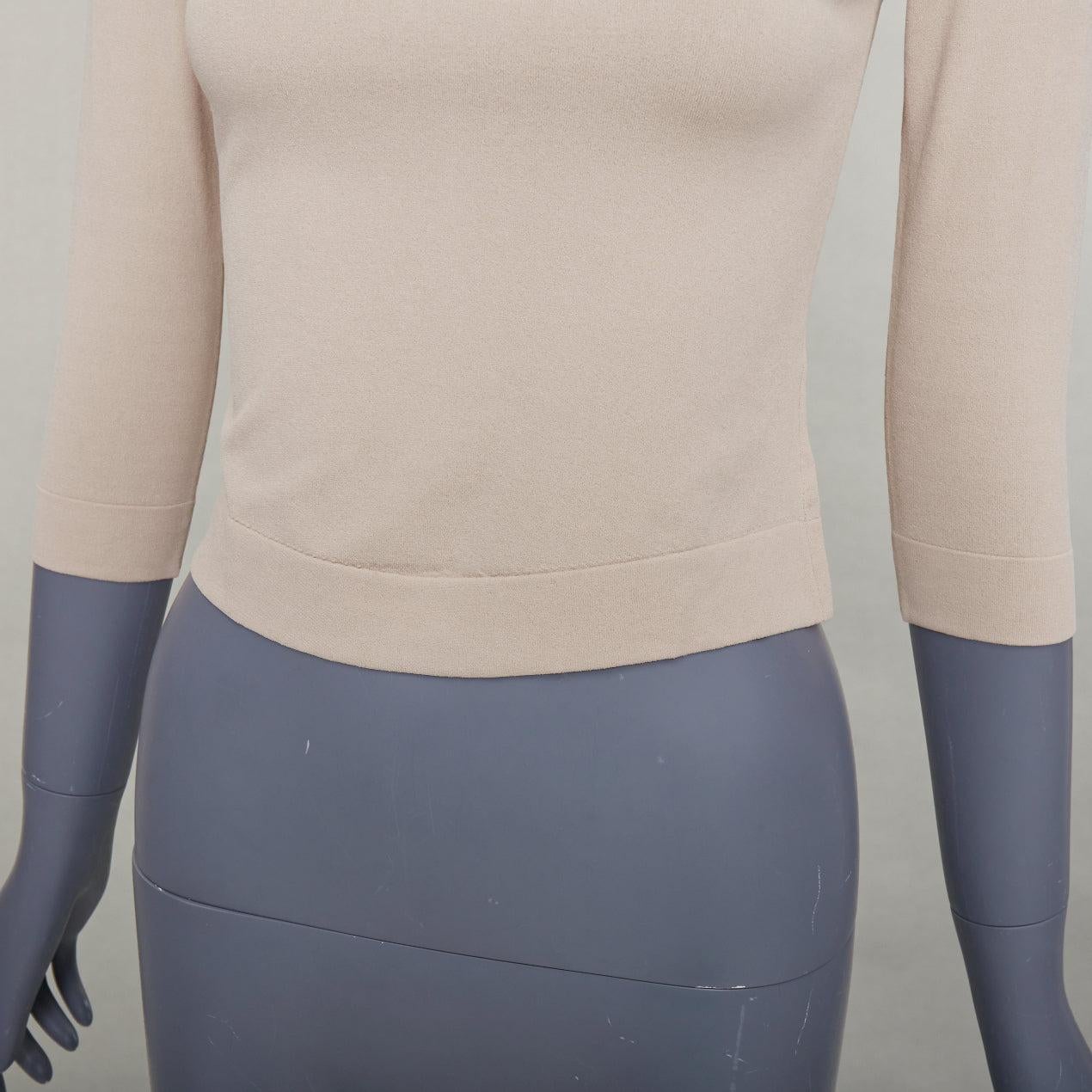 AND Light Light nude viscose blend cropped sleed bateau neck sweater FR36 S en vente 2