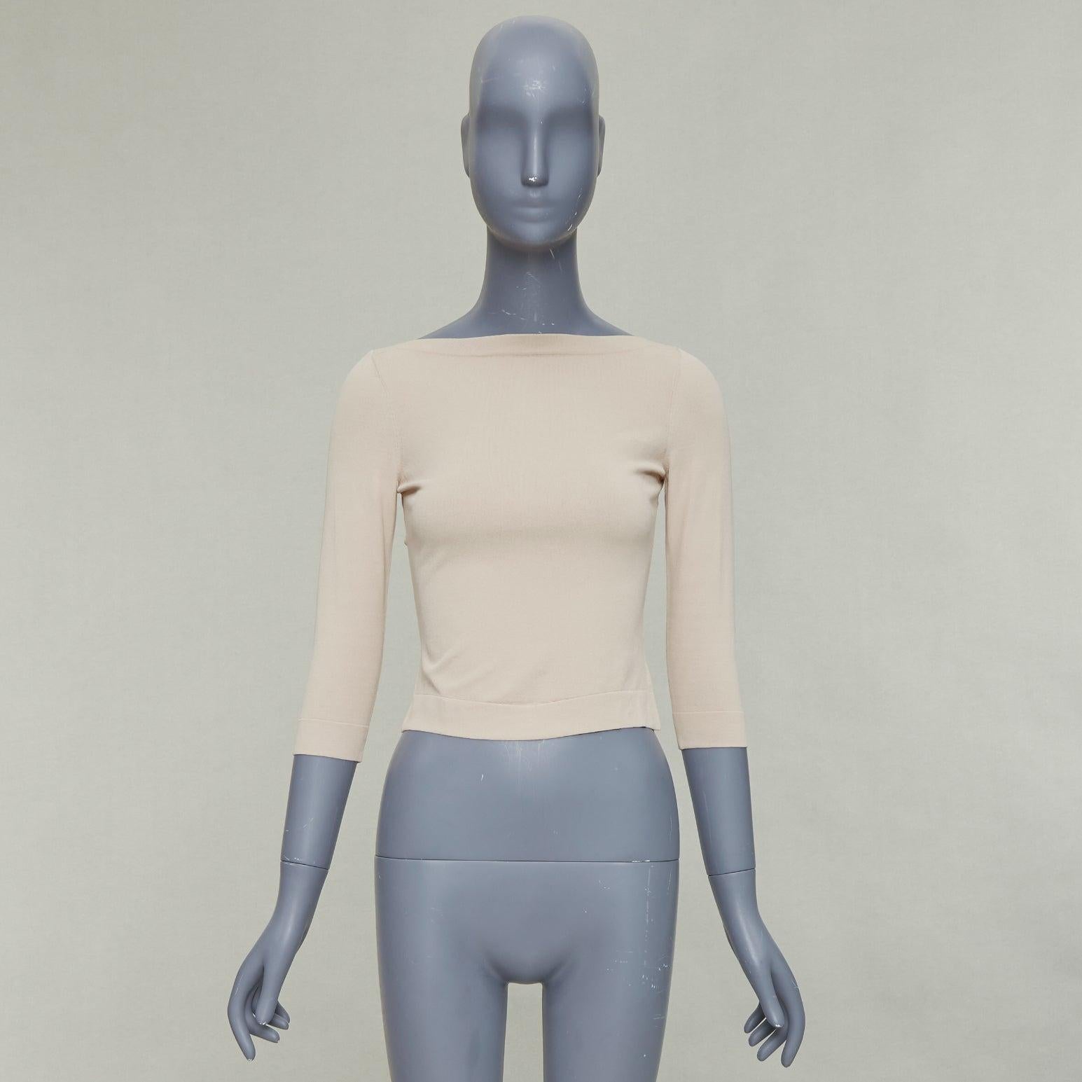 AND Light Light nude viscose blend cropped sleed bateau neck sweater FR36 S en vente 4