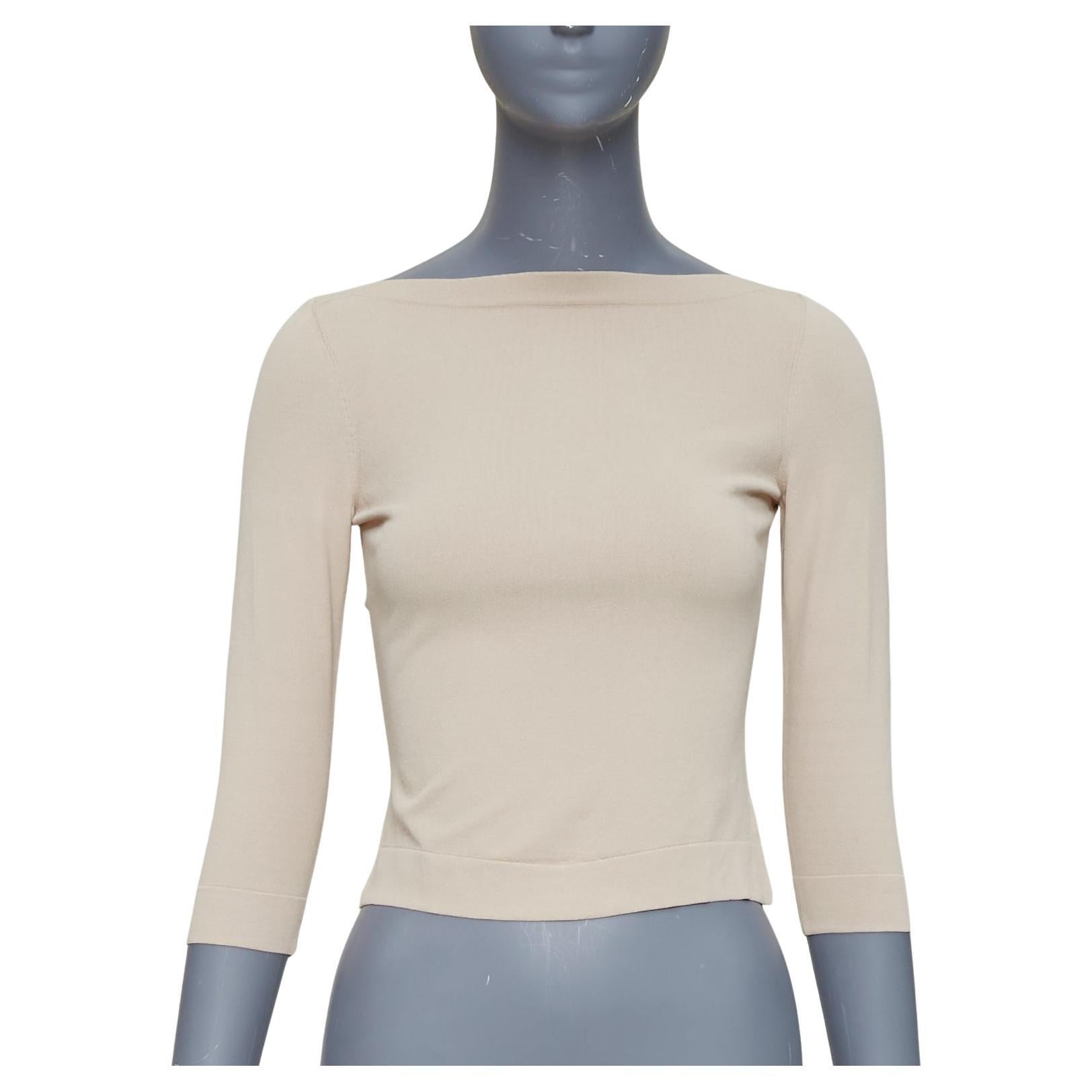 Jersey ALAIA de manga corta y cuello barco, mezcla de viscosa, color nude claro FR36 S