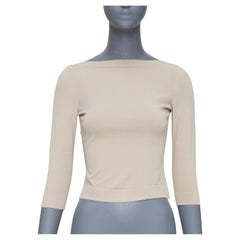 Jersey ALAIA de manga corta y cuello barco, mezcla de viscosa, color nude claro FR36 S