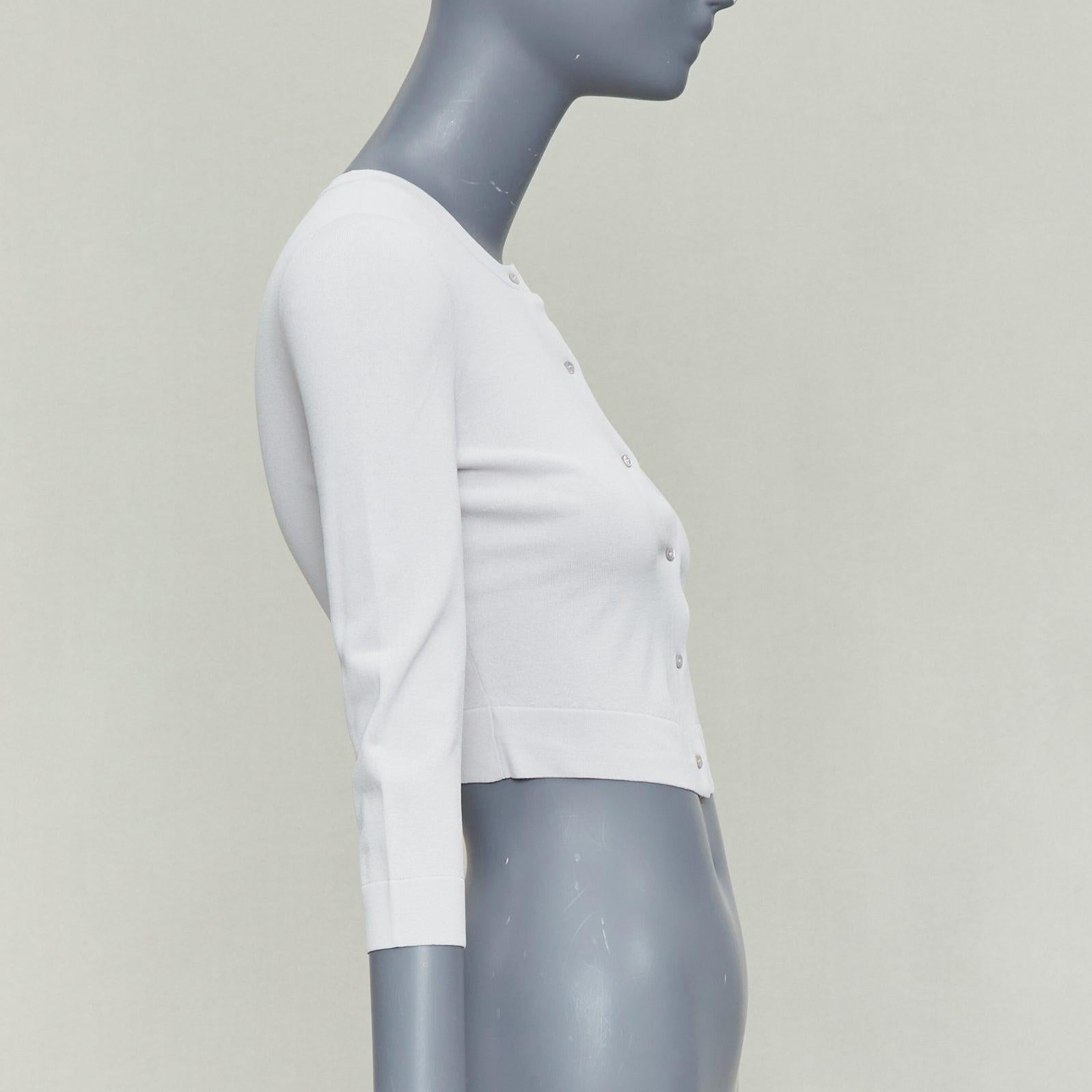 ALAIA Flieder Viskosemischung Rundhalsausschnitt kleine Knöpfe abgeschnittene Strickjacke FR36 S Damen im Angebot