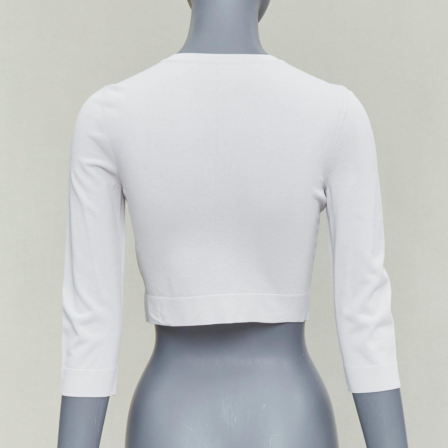 ALAIA Flieder Viskosemischung Rundhalsausschnitt kleine Knöpfe abgeschnittene Strickjacke FR36 S im Angebot 1