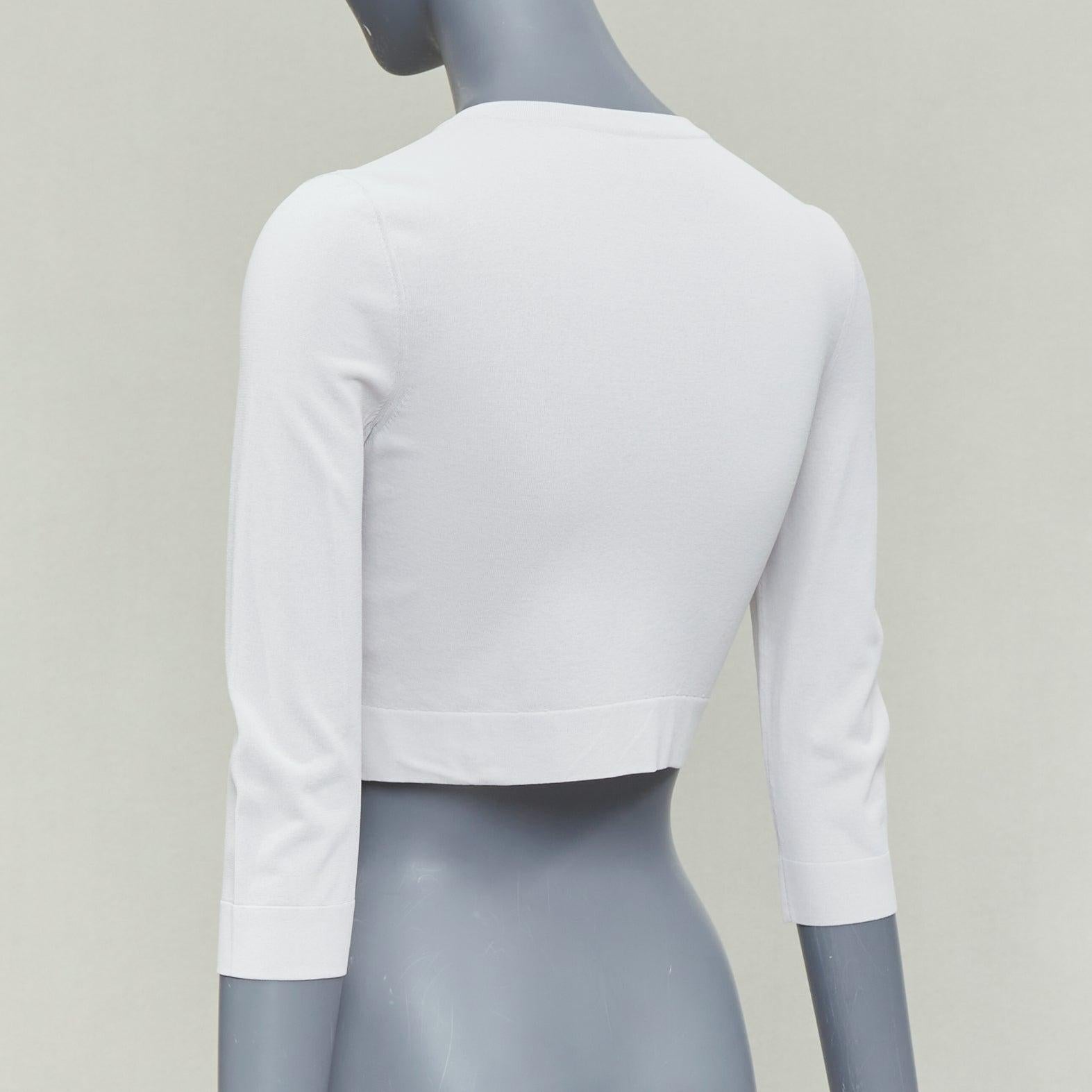 ALAIA Flieder Viskosemischung Rundhalsausschnitt kleine Knöpfe abgeschnittene Strickjacke FR36 S im Angebot 2