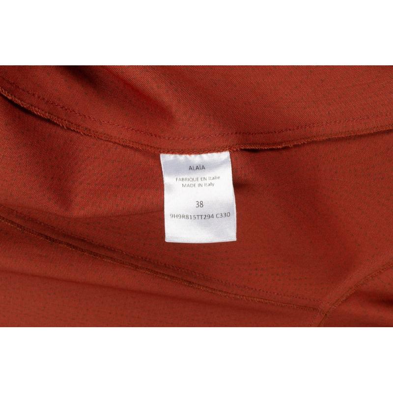 Alaïa - Robe longue évasée en laine Brown/Orange à pois noirs en vente 4
