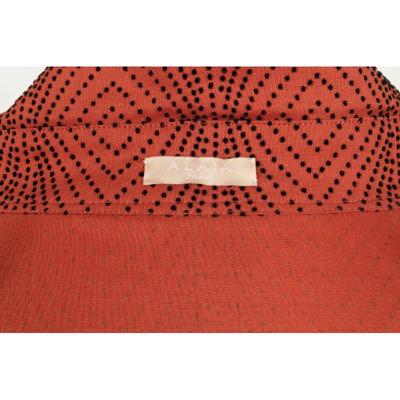 Alaïa Long Flared Dress in Brown/Orange Wool with Black Dots 5