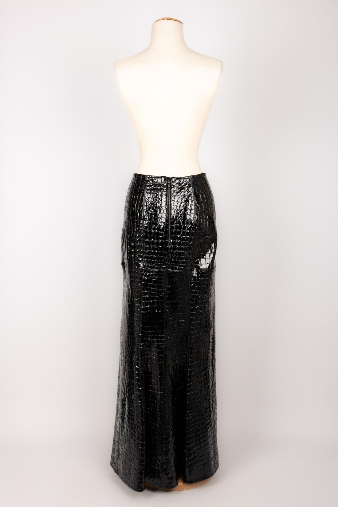 Black Alaïa Long Leather Skirt