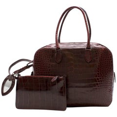 Alaia Maroon Crocodile Structured Business Bag