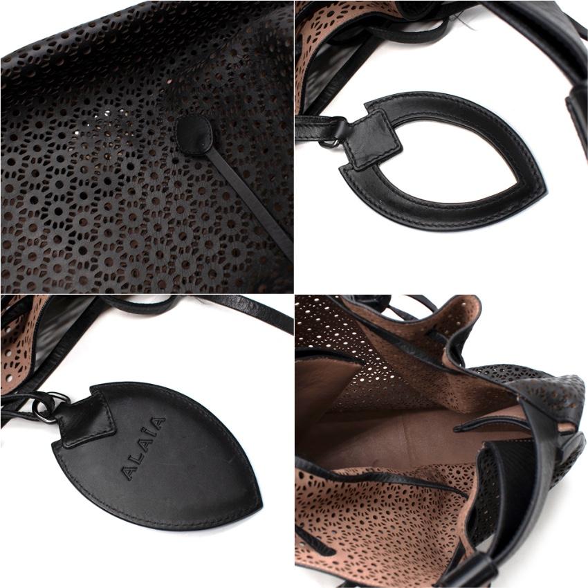Alaia Medium Black Leather Laser Cut Tote Bag For Sale 4