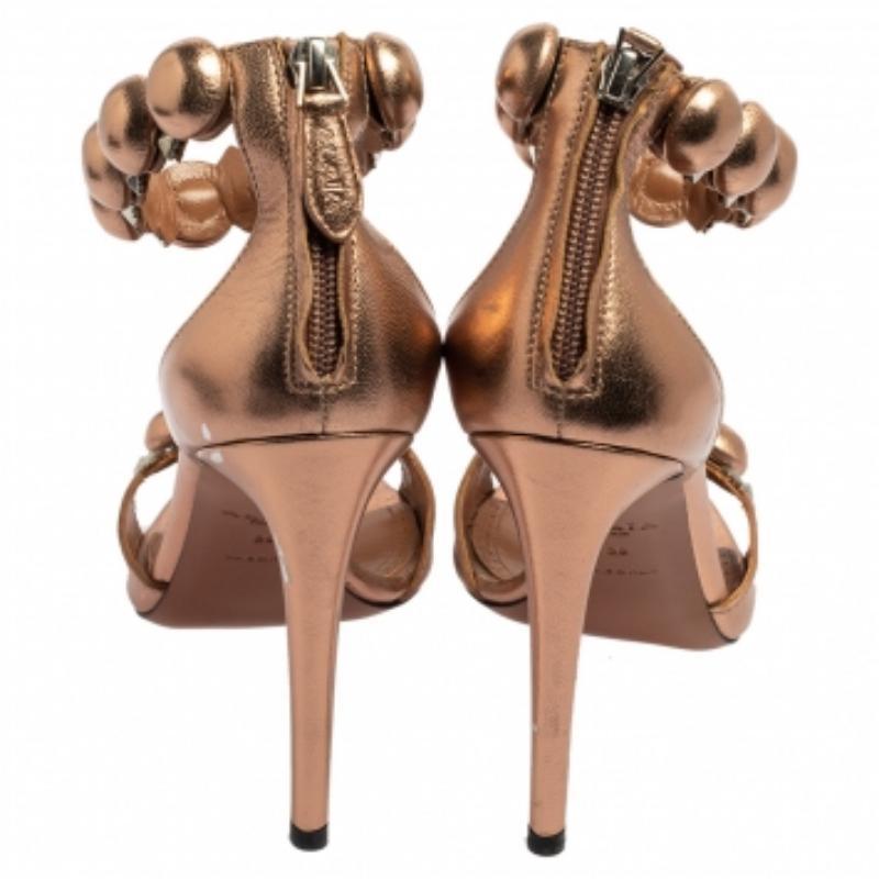 Women's Alaia Metallic Bronze Leather Bombe Ankle Strap Sandals Size 39 For Sale