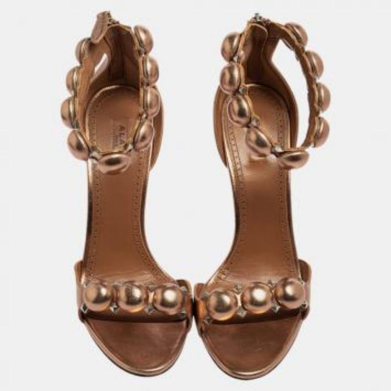 Alaia Metallic Bronze Leather Bombe Ankle Strap Sandals Size 39 For Sale 3
