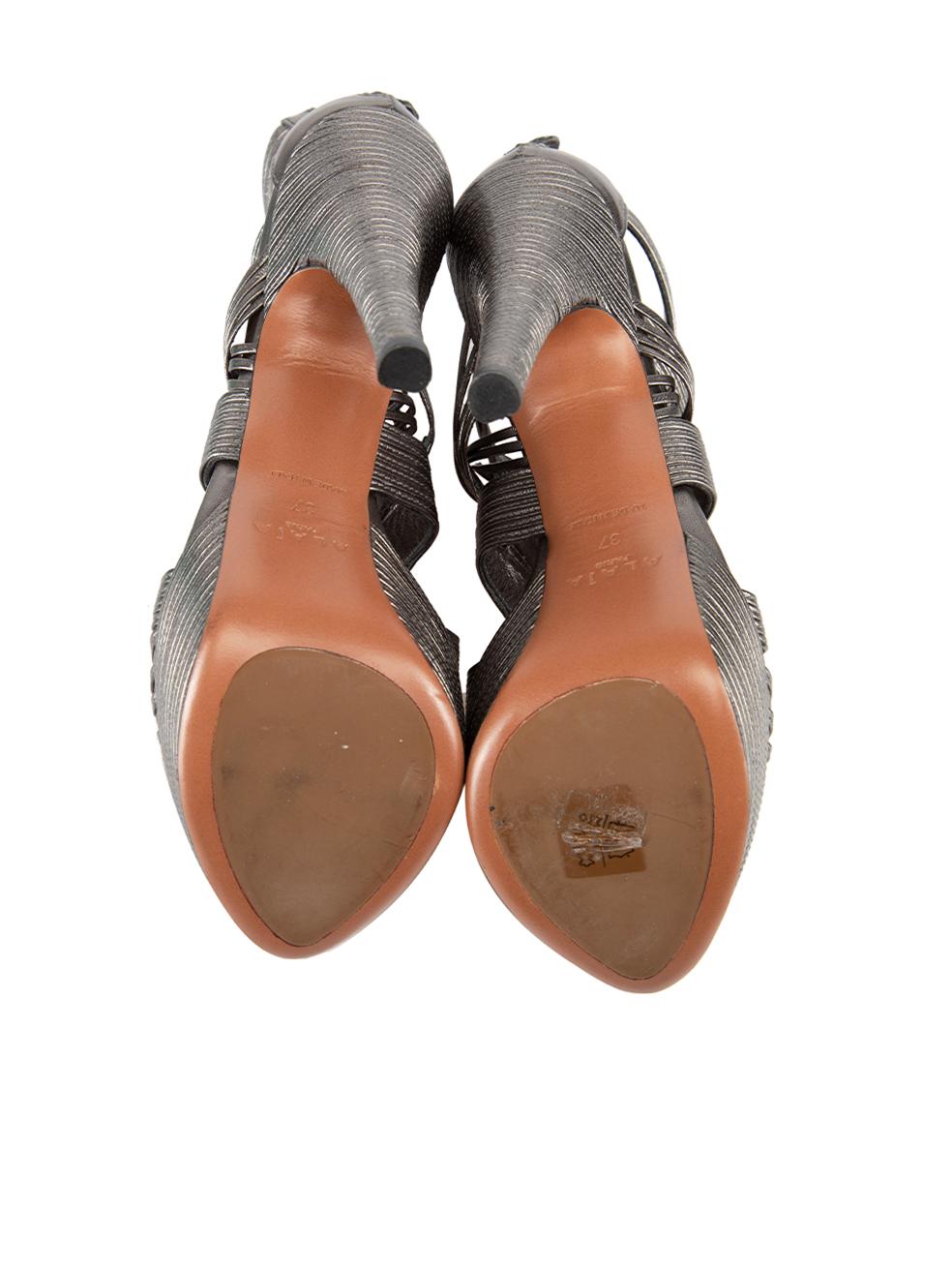 Women's Alaïa Metallic Grey Leather Azzedine Strap Heels Size IT 37