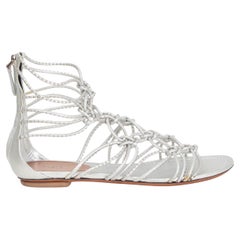 ALAIA Metallic Silber STUDDED CAGED GLADIATOR Sandalen Schuhe 38