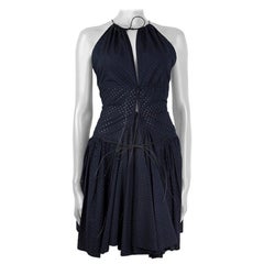 ALAIA midnight blue cotton PERFORATED Halter Dress 38