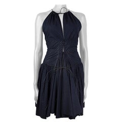 ALAIA midnight blue cotton PERFORATED Halter Dress 38