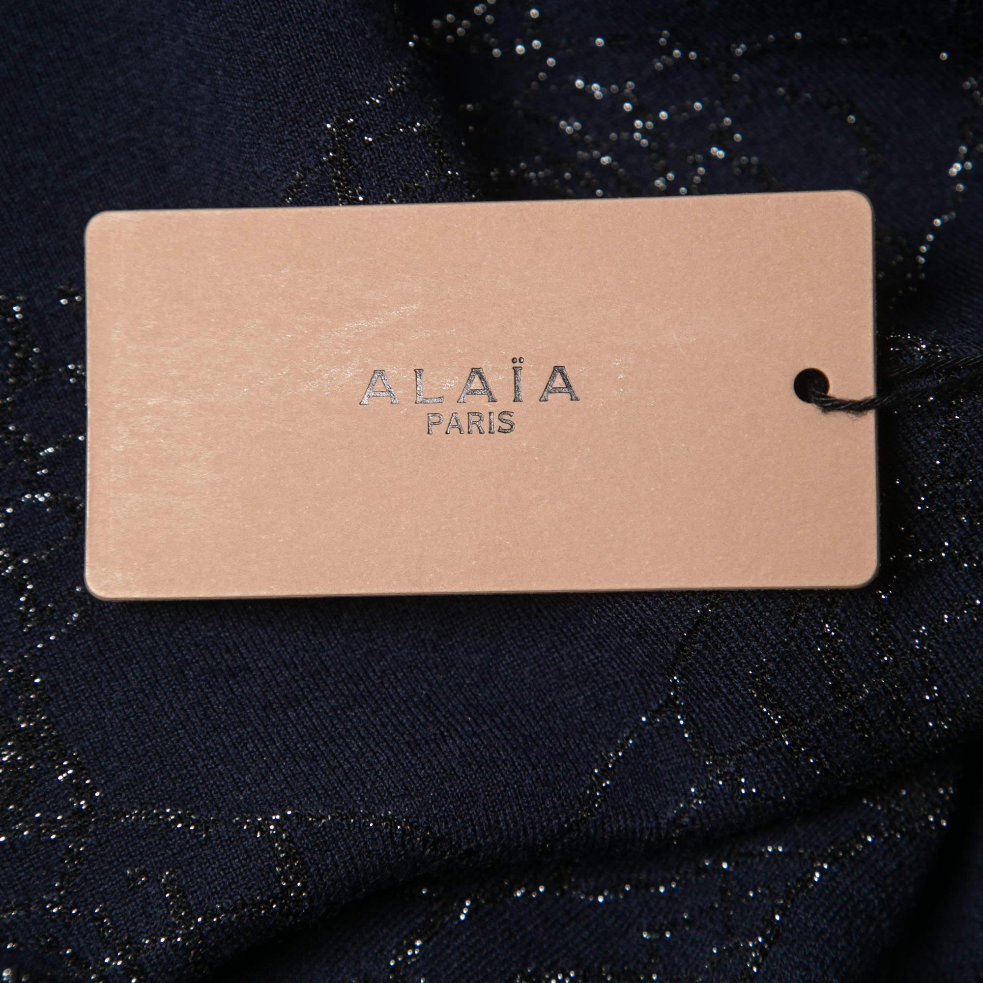 Alaia Midnight Blue Floral Lurex Knit Sleeveless Midi Dress XS 2