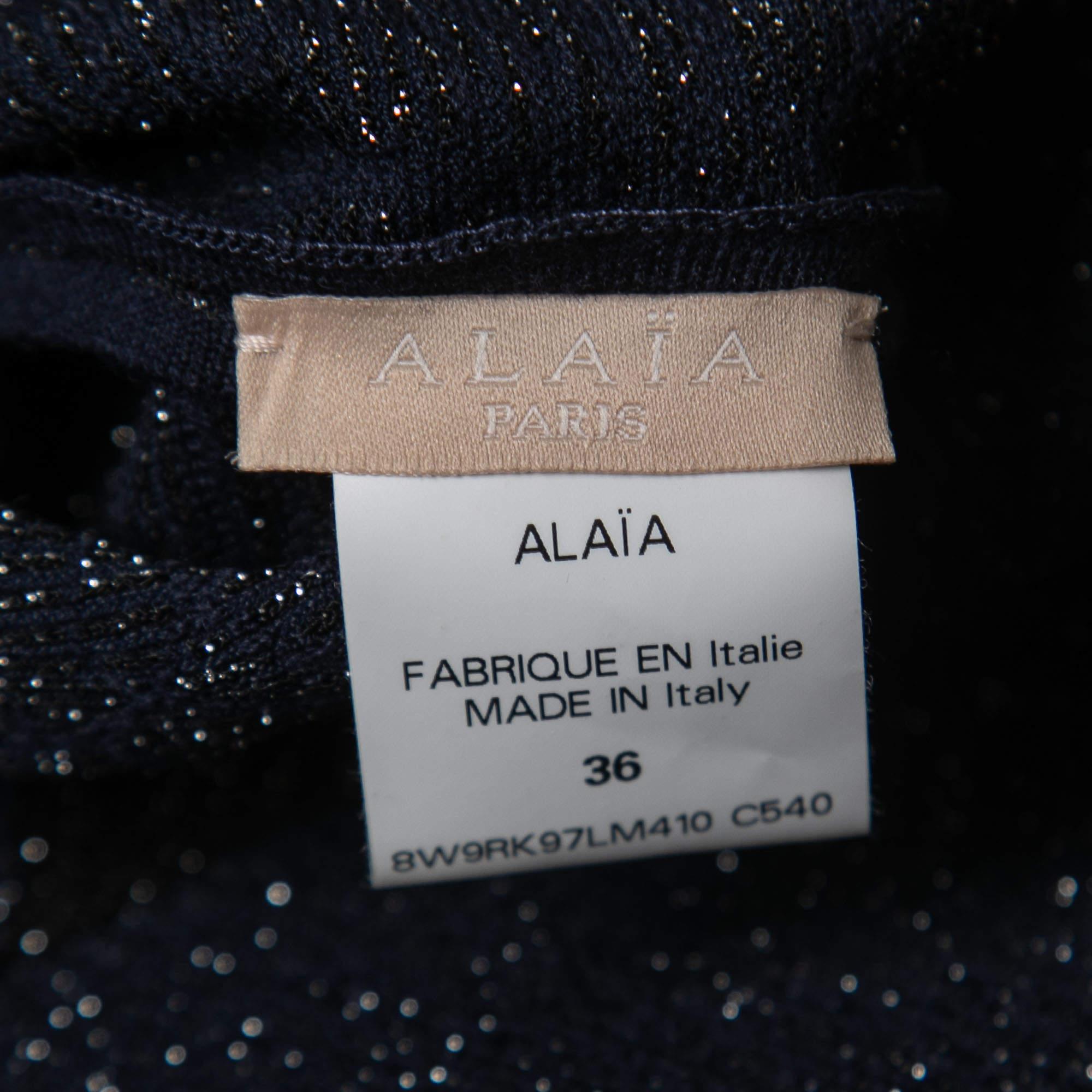 Alaia Midnight Blue Floral Lurex Knit Sleeveless Midi Dress XS 3