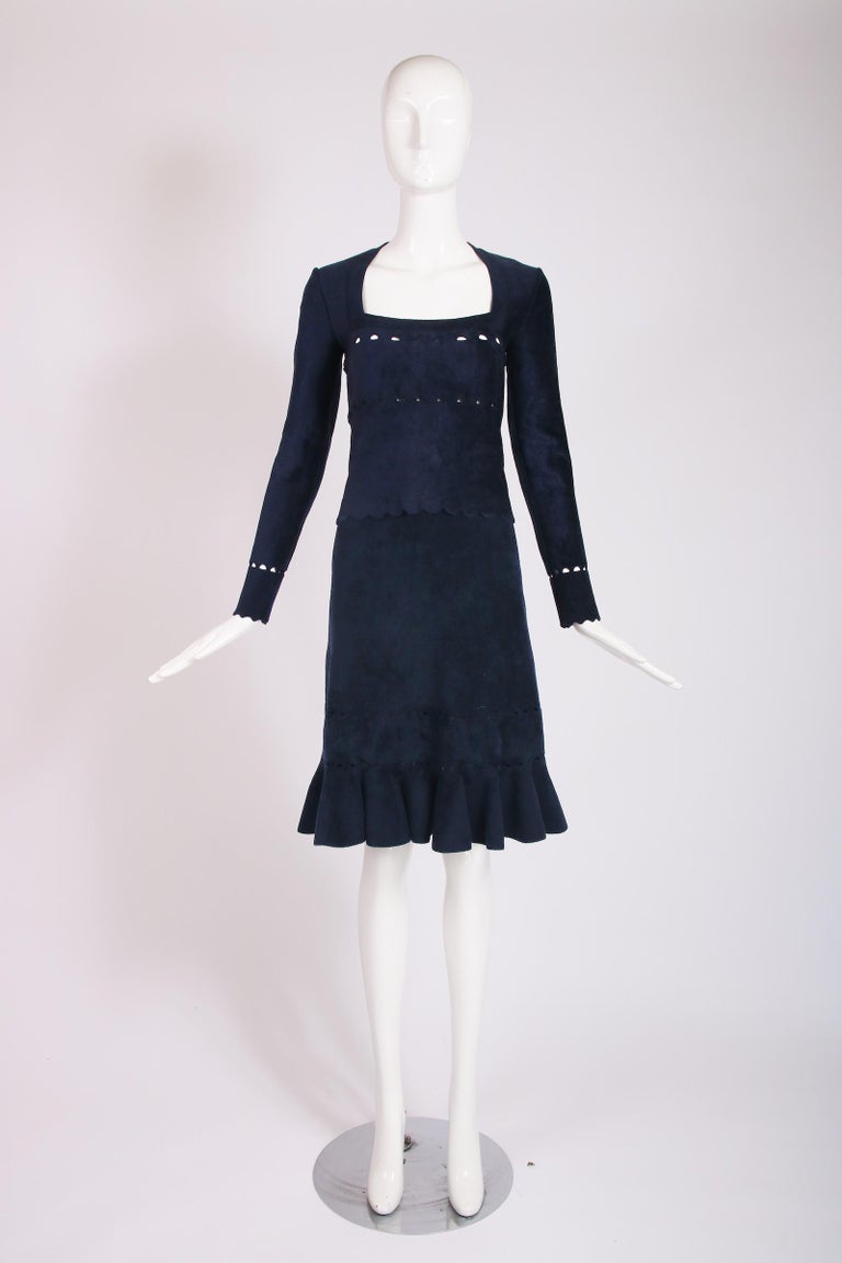 Alaia Midnight Blue Top and Skirt Ensemble w/Cutouts For Sale at 1stDibs