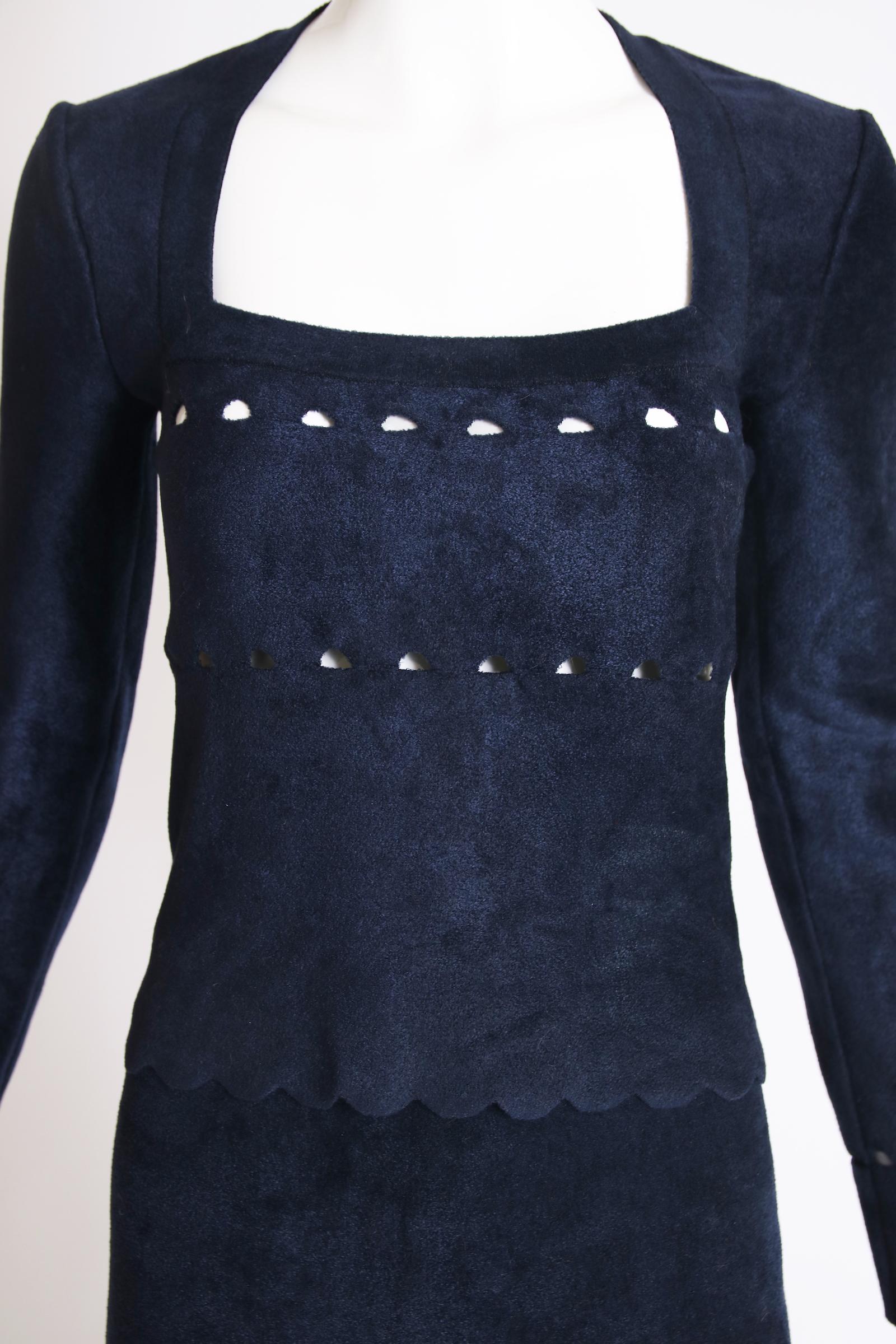Alaia Midnight Blue Top & Skirt Ensemble w/Cutouts In Excellent Condition For Sale In Studio City, CA