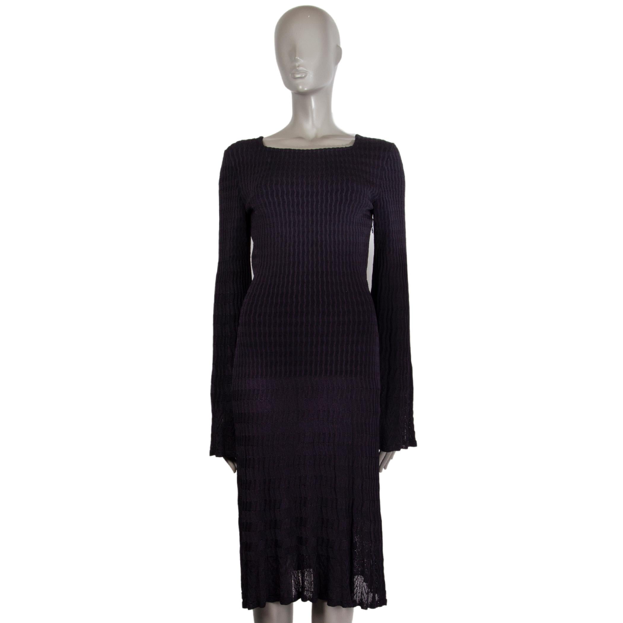 ALAIA midnight blue viscose blend RIB KNIT Flared Dress 44 In Excellent Condition In Zürich, CH