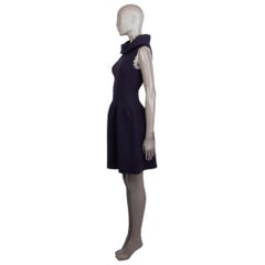 ALAIA midnight blue wool blend JACQUARD KNIT Flared Dress 44