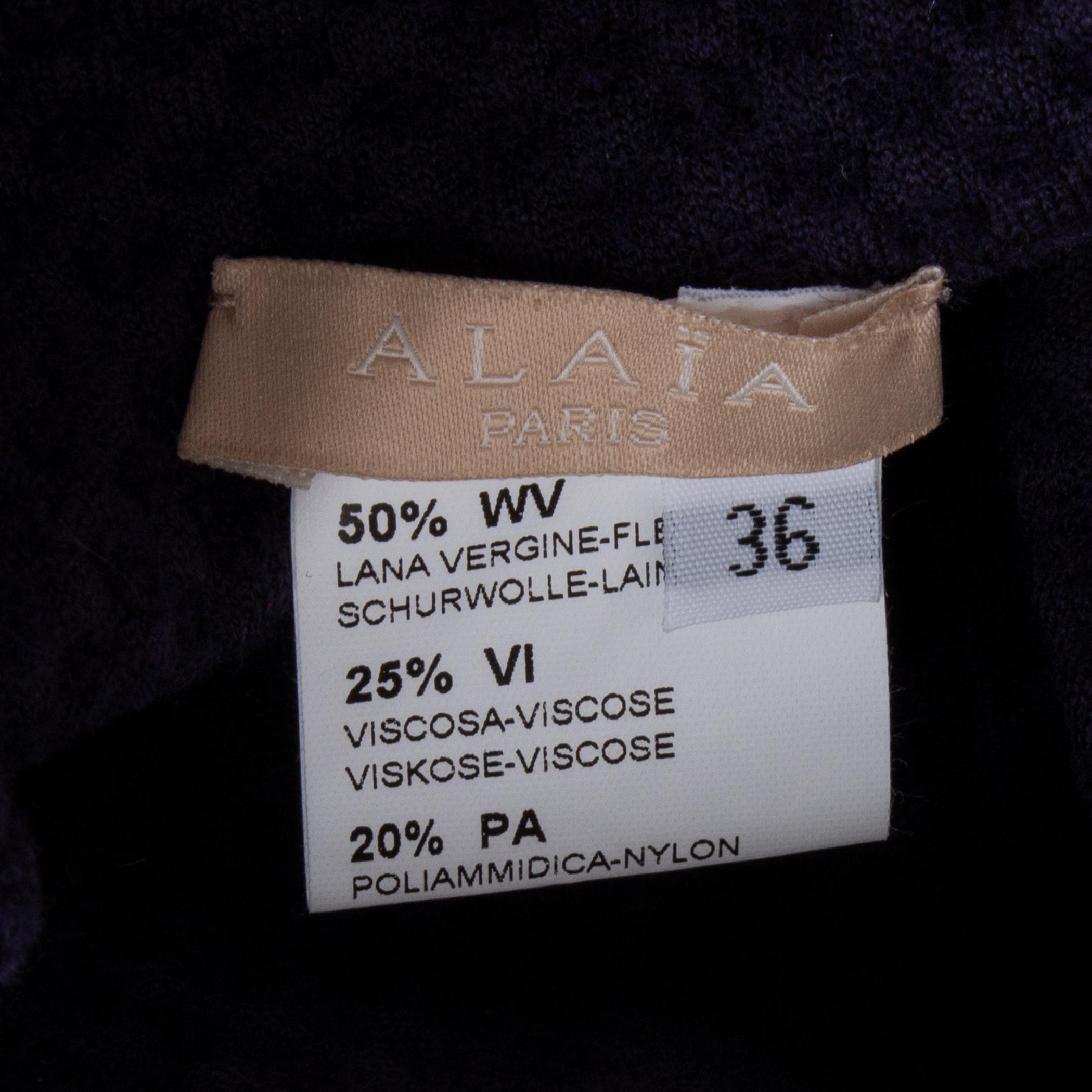 Women's ALAIA midnight blue wool blend JACQUARD KNIT Flared Dress 44