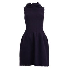 ALAIA midnight blue wool blend JACQUARD KNIT Flared Dress 44