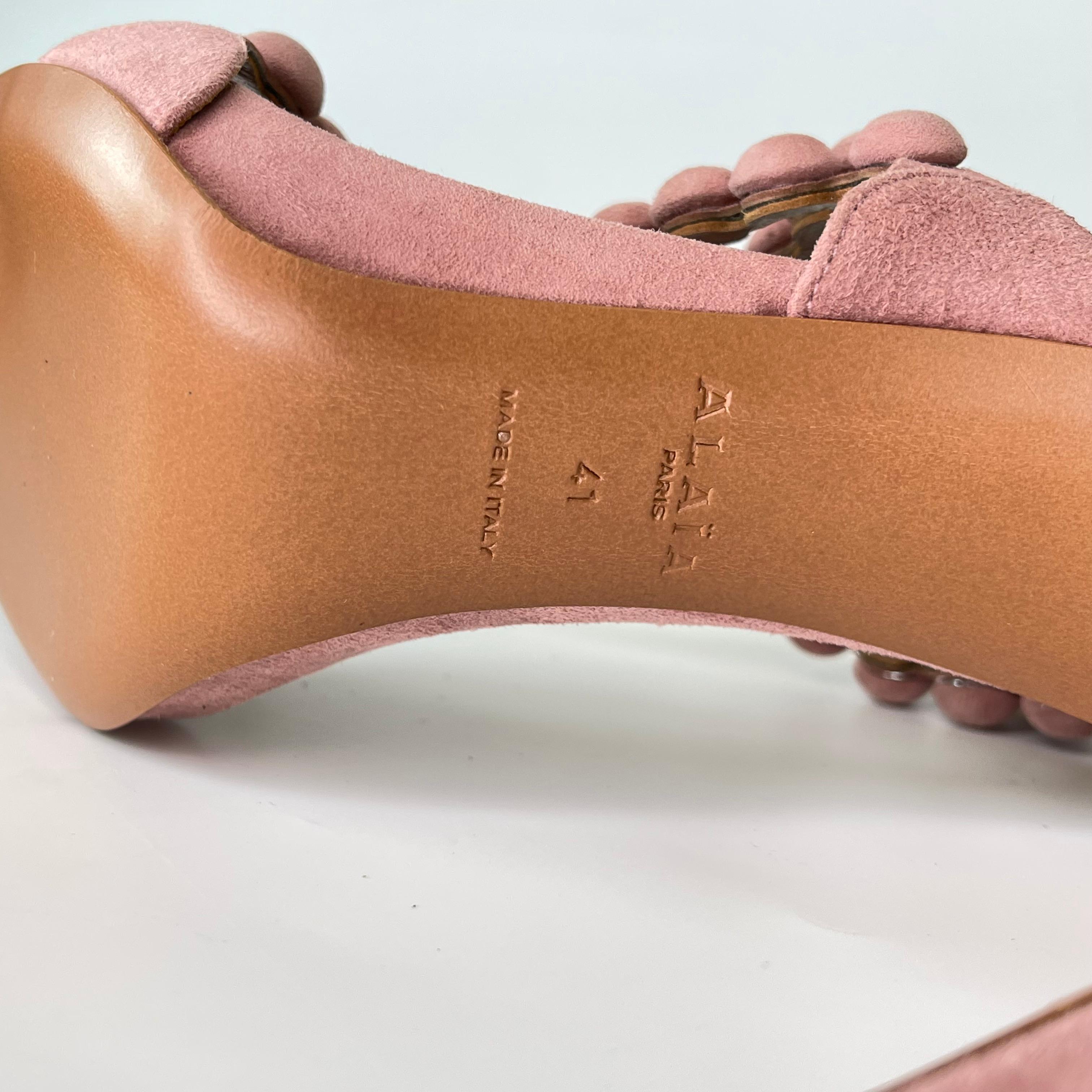 Pink Alaia Mini Bomb Strappy Blush Suede Sandal Heels (41 EU)