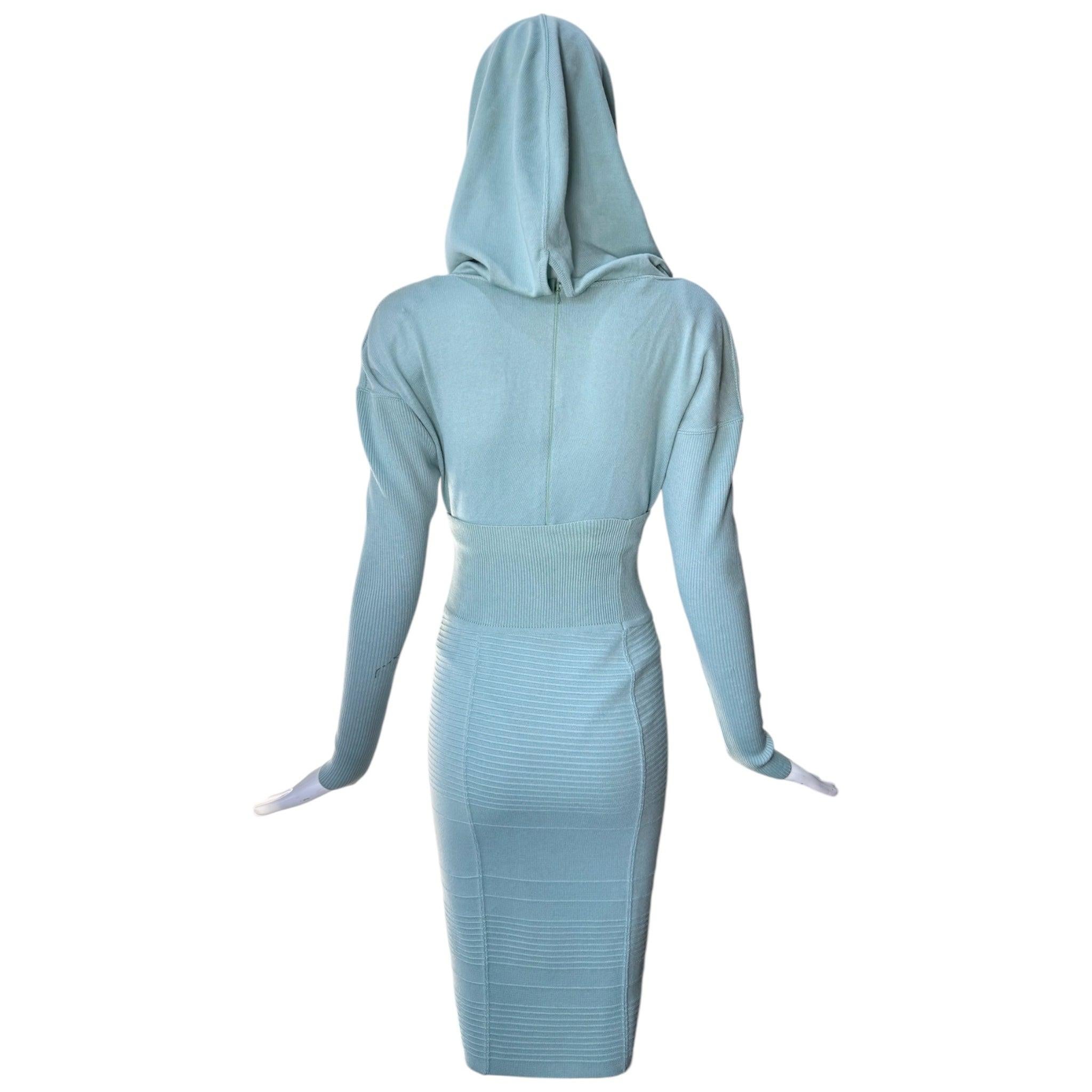 Conjunto de 3 piezas de falda, pantalón y body de punto de menta ALAIA, 1985 Azul en venta
