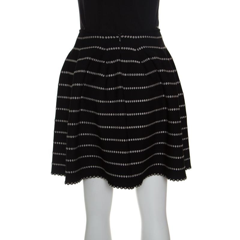 Black Alaia Monochrome Embossed Jacquard Knit High Waist Mini Skirt M